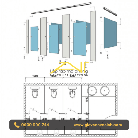 Bản vẽ vách ngăn vệ sinh